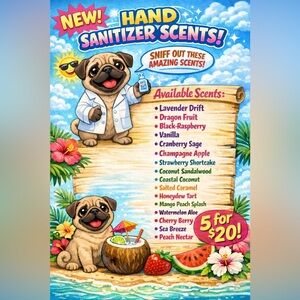 Set of five 1 oz moisturizing pocket size hand sanitizer sprays.